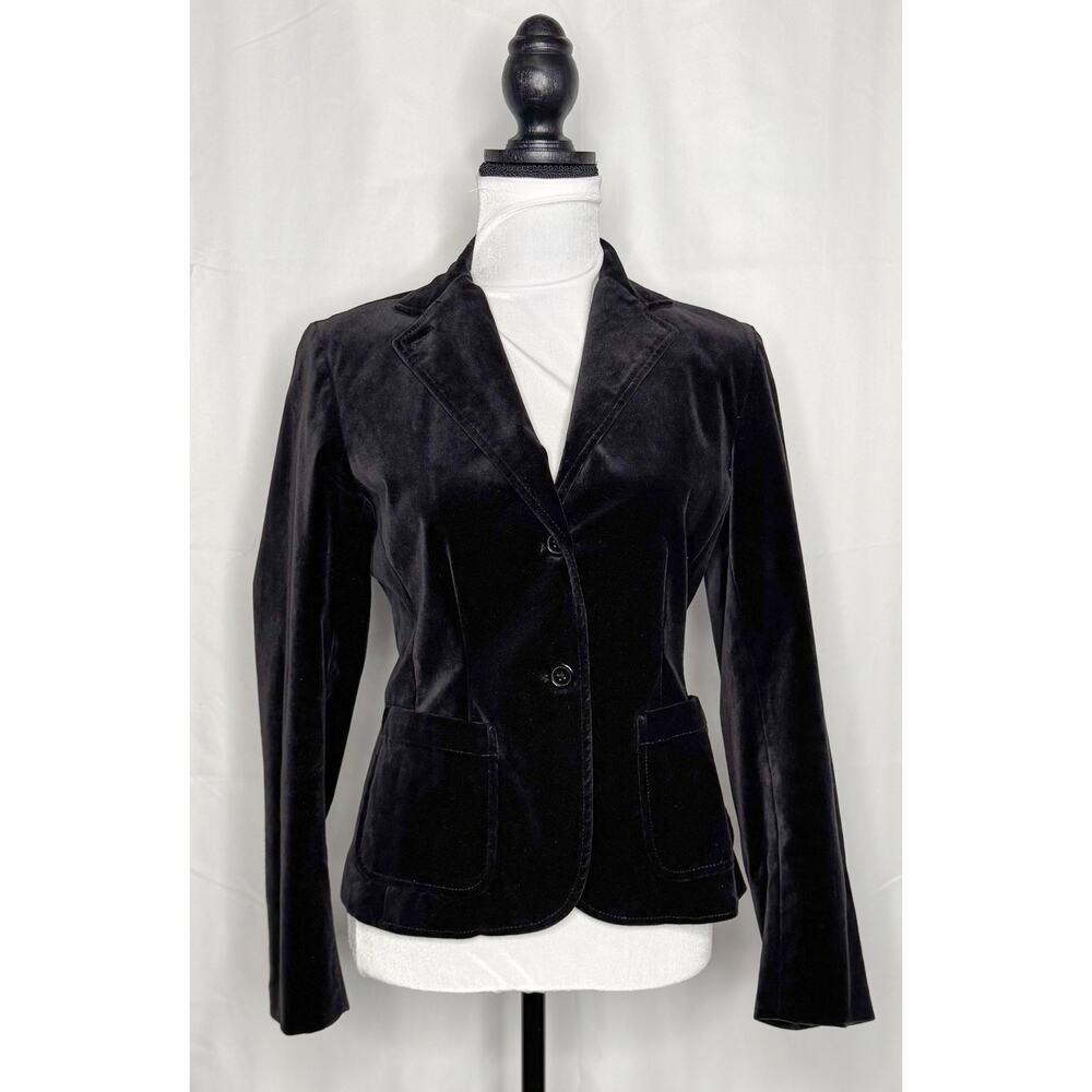 Womens Gap Black Deep Purple Velvet Blazer Size 2 Vintage Y2K Fitted Academia